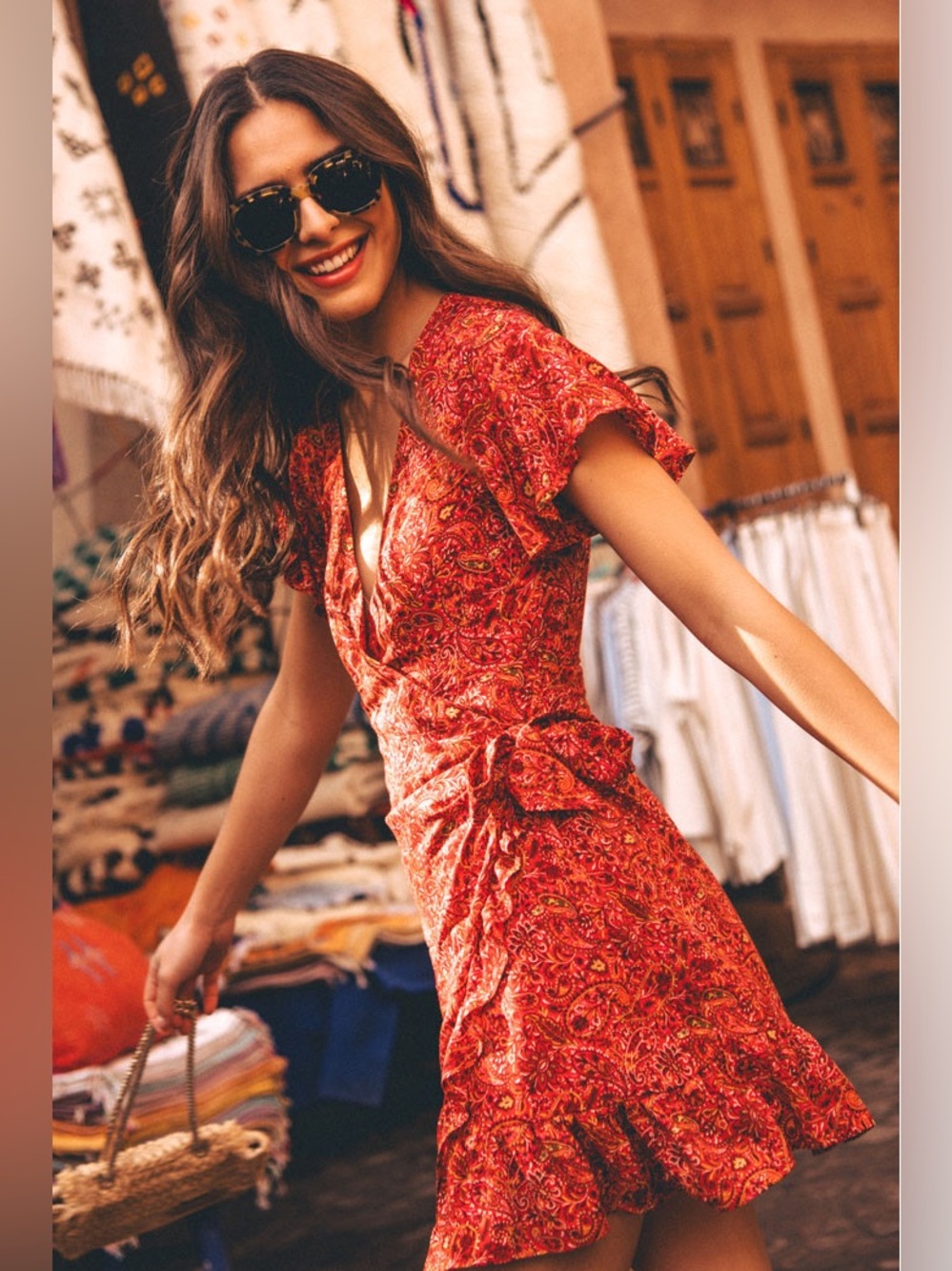Max Studio Red Paisley Wrap Dress